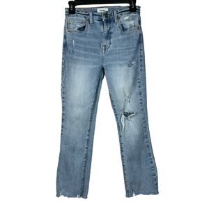 Pistola SZ 26 Jeans Distressed Frayed Hems Mid-Rise Light Wash Whiskered Blue